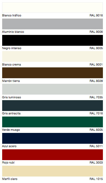 Puedes elegir entre todos estos colores el que mejor le vaya a tu garaje. Gama de colores Hormann