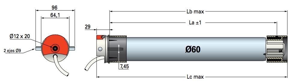 Dimensiones del motor tubular SIMU T6 ESP HZ 55/17