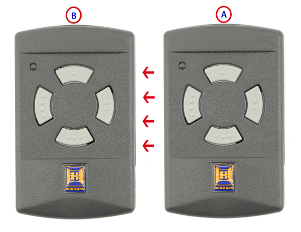 Ejemplo de colocación de los emisores Hörmann HSM 4 para una correcta codificación del nuevo mando a distancia Memorización del mando de garaje HSM4 40